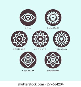 Seven chakras on the mint and coffee.It can be used to design logos as posters and tattoos. For ayurvedic clinics and yoga studios.
