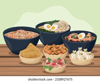 Seven Chinese Food Table Scene Stock Vector (Royalty Free) 2108927675 ...