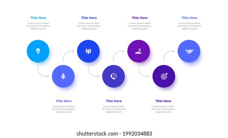 Seven circles with arrows. Infographic timeline visualization data. Template for business presentation.