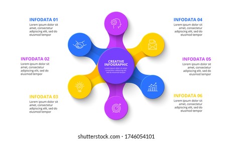Siete círculos infográficos. Plantilla de negocio para presentación. Concepto de diagrama de flujo vectorial con 7 opciones o pasos.