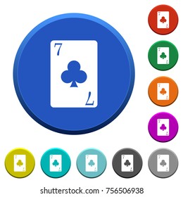 Seven of clubs card round color beveled buttons with smooth surfaces and flat white icons