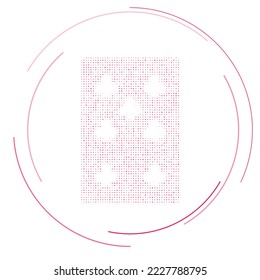 The seven of clubs playing symbol filled with pink dots. Pointillism style. Vector illustration on white background