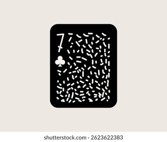 seven of clubs. Stylized Vector line art style playing card with abstract art compozition on black background