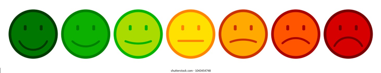 Seven colored smilies, set smiley emotion, by smilies, cartoon emoticons - stock vector