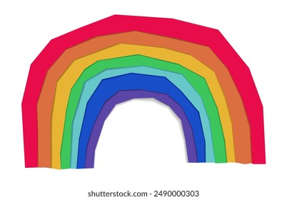 Seven colors of the rainbow from colored cardboard. Object on a white background. Paper cutting. Development of fine motor skills