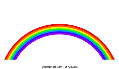 Seven colors rainbow illustration on white background. Rainbow arc with bands in seven main colors visible light. Red, orange, yellow, green, blue, indigo and violet. Vector.