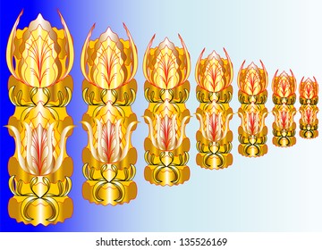 Seven columns as rows of symbols of stability - according to ancient Egypt - decorated with stylized flowers and leaves