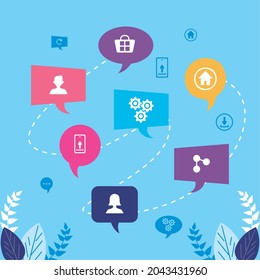 seven communication speech bubbles icons