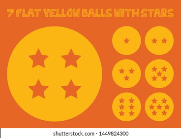 Seven Crystal Balls with Stars. Flat Colors. Yellow and Orange. Vector illustration