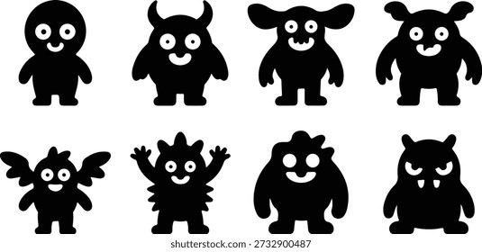 Seven cute monsters with unique features and expressions