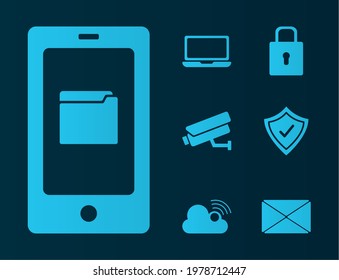 siete iconos de conjuntos de ciberseguridad