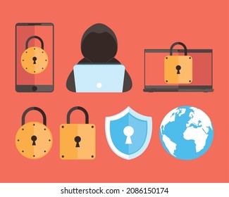 Sieben Set-Icons für Cybersicherheit