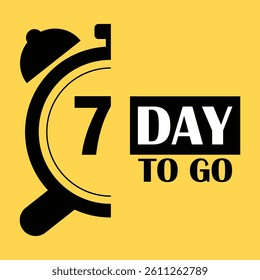 Seven day to go icon in flat style. Promo label with alarm clock vector illustration 
