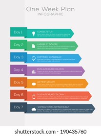 Seven day plan infographics set elements.