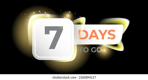 Siete días para hacer la cuenta regresiva de la plantilla de diseño de banner horizontal negro. 7 días para el anuncio de venta banner negro moderno brillante, etiqueta, pegatina, icono, afiche y volante.
