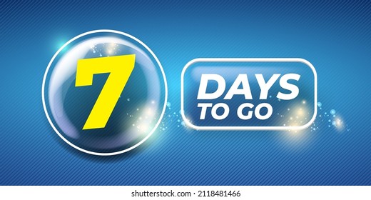 Seven days to go countdown blue horizontal banner design template. 7 days to go sale announcement blue modern shiny banner, label, sticker, icon, poster and flyer.