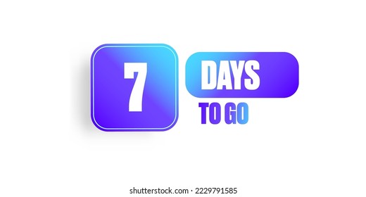 Siete días para hacer la cuenta regresiva plantilla de diseño de banner horizontal azul aislado en fondo blanco. 7 días a la venta anuncio azul moderno brillante banner, etiqueta, pegatina, icono, afiche y volante.