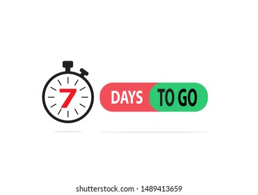 Seven days to go label, alarm clock flat with red and green ribbon, promotion icon, best deal symbol vector illustration.