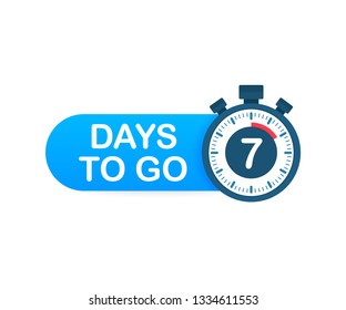 Seven days to go. Time icon. Vector stock illustration on white background.