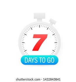 Seven days to go timer icon on white background.