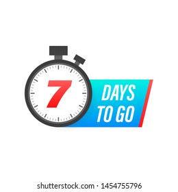 Seven days to go timer icon on white background. To go sign.