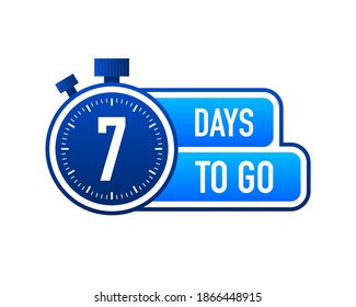 Seven Days To Go Timer Label, blue emblem banner. Vector illustration.