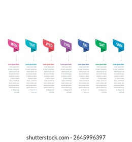 seven days infographic template. days of the week information template. infographic template for business, education, industry, technology world. information template for annual report, magazine