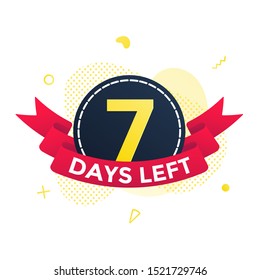 Seven days left to go sale countdown ribbon badge icon sign with red ribbon, number ten, abstract elements behind isolated on white background.
