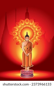 Seven Days Looking (Pang Thawai Net)
The Sunday Buddha image is standing with arms crossed in front of the waist with the right hand covering the left hand.