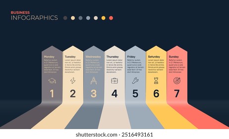 Sieben Tage oder sieben Schritte. Einfache Vektor-Infografik-Vorlage