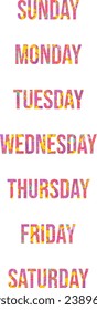 Seven Days of the week. Creative text names filled with floral doodle pattern