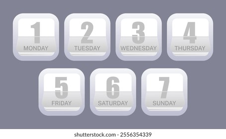 seven days a week with Numbers 1-7 Vector illustration of apps icon set with gray color Background.