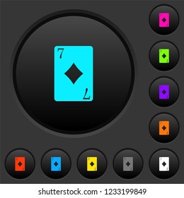 Seven of diamonds card dark push buttons with vivid color icons on dark grey background