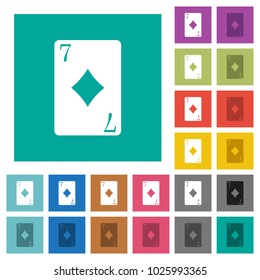 Seven of diamonds card multi colored flat icons on plain square backgrounds. Included white and darker icon variations for hover or active effects.