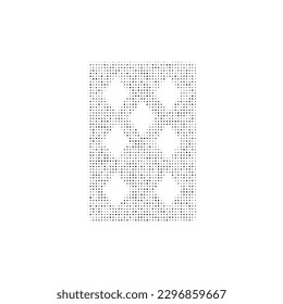 The seven of diamonds playing symbol filled with black dots. Pointillism style. Vector illustration on white background