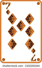 Seven of diamonds in the style of mechanical steampunk. Vector illustration.
