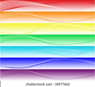 seven different elegant and smooth banners or web site headers in rainbow colors