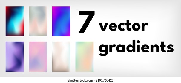 Seven different gradients in vector form. Complex gradient of different colors, horizontal image. Vector gradient of matching colors, suitable for the internet and printing