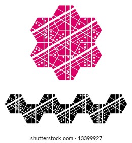 Seven different hexagon tiles that match each other perfectly.