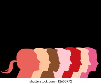 seven diverse human profiles Has background space for text.