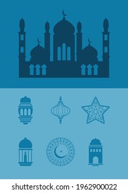 seven eid mubarak set icons
