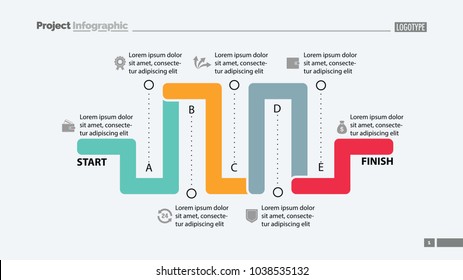 Seven elements process chart slide template. Business data. Option, diagram, design. Creative concept for infographic, presentation. Can be used for topics like management, production, finance.
