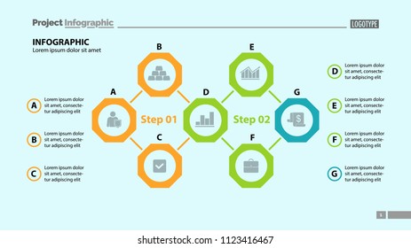 Seven elements process chart slide template. Business data. Step, diagram, design. Creative concept for infographic, presentation. Can be used for topics like management, consulting, workflow.