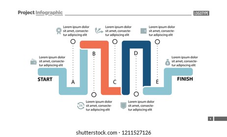 Seven elements process chart slide template. Business data. Option, diagram, design. Creative concept for infographic, presentation. Can be used for topics like management, production, finance.