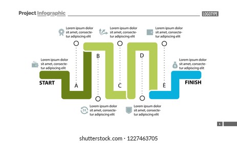 Seven elements process chart slide template. Business data. Option, diagram, design. Creative concept for infographic, presentation. Can be used for topics like management, production, finance.