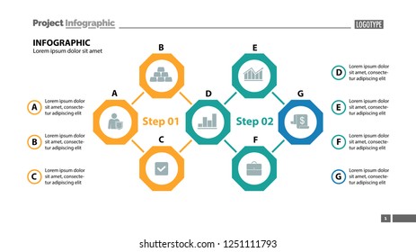 Seven elements process chart slide template. Business data. Step, diagram, design. Creative concept for infographic, presentation. Can be used for topics like management, consulting, workflow.