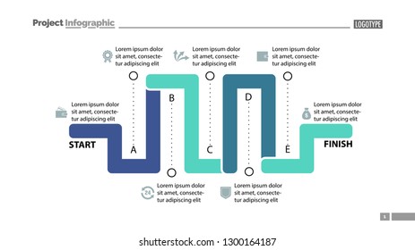 Seven elements process chart slide template. Business data. Option, diagram, design. Creative concept for infographic, presentation. Can be used for topics like management, production, finance.