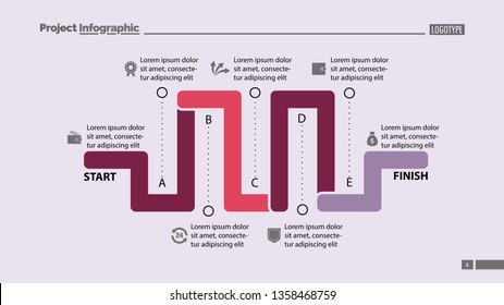 Seven elements process chart slide template. Business data. Option, diagram, design. Creative concept for infographic, presentation. Can be used for topics like management, production, finance.