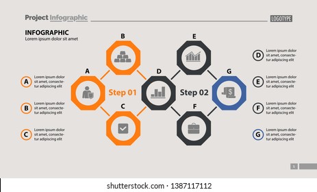 Seven elements process chart slide template. Business data. Step, diagram, design. Creative concept for infographic, presentation. Can be used for topics like management, consulting, workflow.