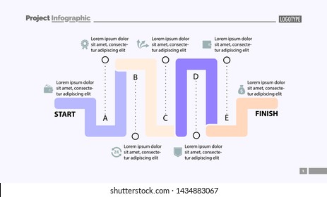 Seven elements process chart slide template. Business data. Option, diagram, design. Creative concept for infographic, presentation. Can be used for topics like management, production, finance.
